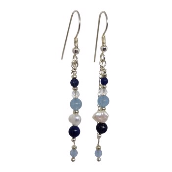 Risvig Jewelry Smukke sølv øreringe med perler og sten i forskellige blå farver